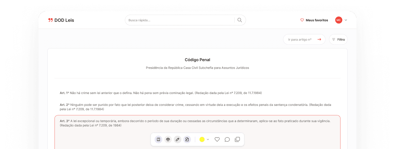 Preview da interface do DOD Leis